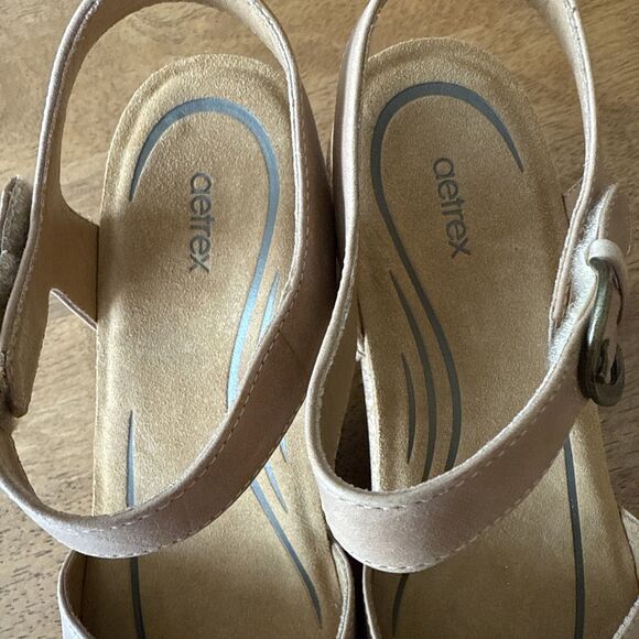 Aetrex Tory‎ Open Toe Heels Camel Beige Womens US Size 10 - Picture 3 of 9